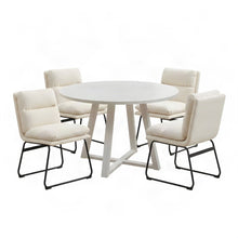Round Dining Table and Chairs with Trestle Base, 5 Piece Set, Vanilla