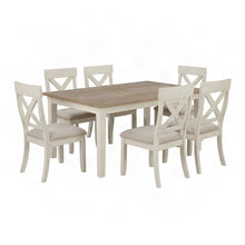 Wood Farmhouse Dining Table with Cross-Back Chairs, 5 Piece Set, Antique White