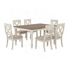 Wood Farmhouse Dining Table with Cross-Back Chairs, 7 Piece Set, Antique White
