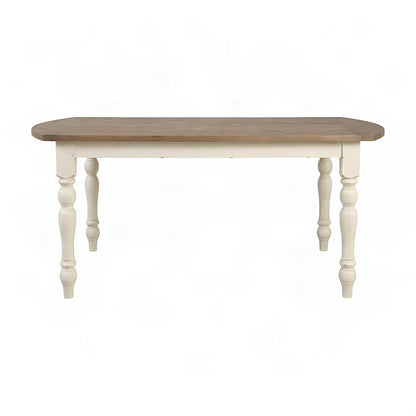 Wood Dining Table with Two-Tone Finish, Turned Legs, for Kitchen, Antique White
