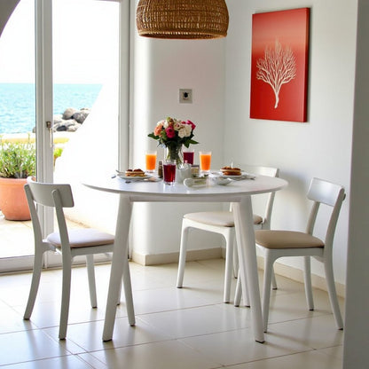 White Round Dining Table – Modern Kitchen Wooden Table with Angled Legs