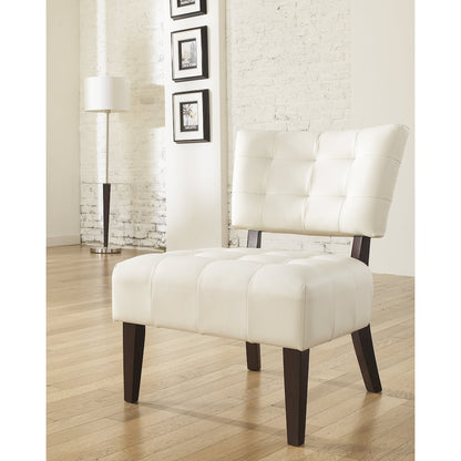Movile Blended Leather Tufted Accent Chair with Oversized Seating, Ivory