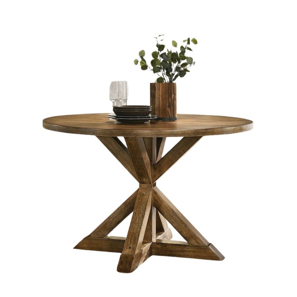 Brown Wooden Round Dining Table Set for 4 with Kitchen Chairs, 5-Piece