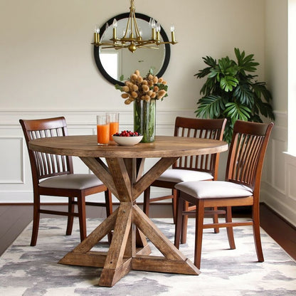 Brown Round Dining Table for 4 – Kitchen & Dining Room Table in Wood