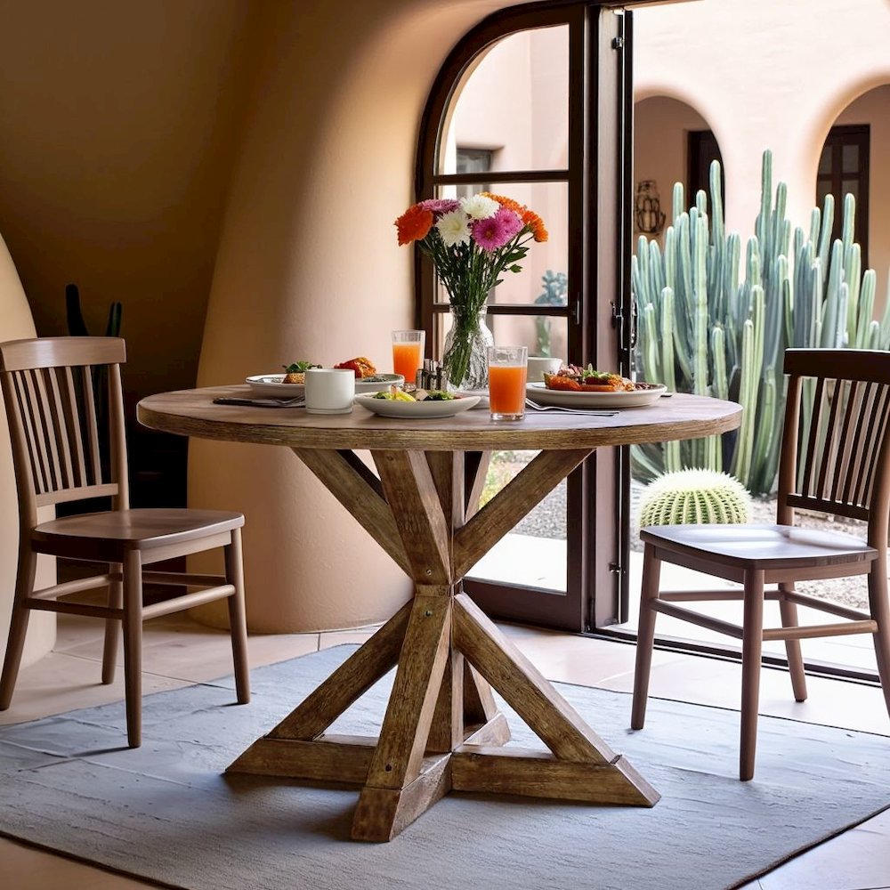 Brown Round Dining Table for 4 – Kitchen & Dining Room Table in Wood