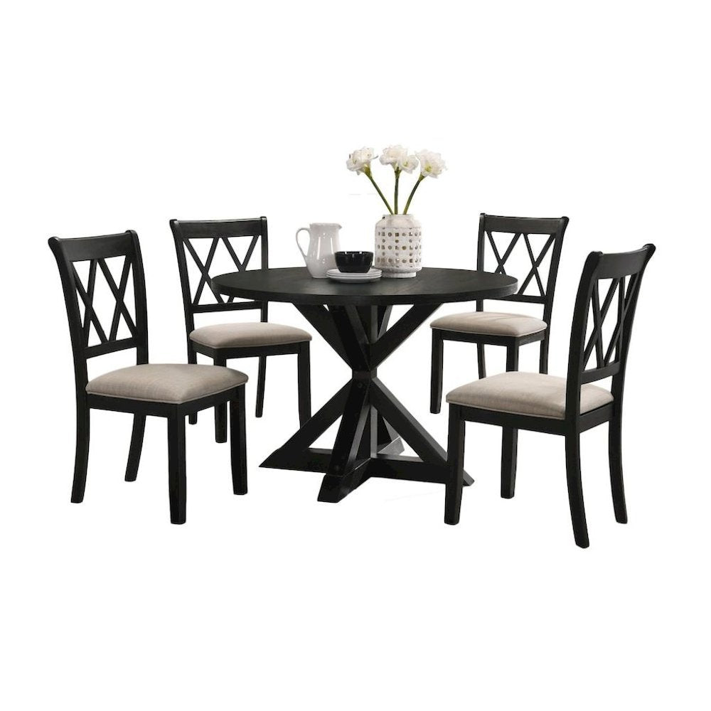 Black Wooden Round Dining Table Set for 4 with Kitchen Chairs, 5-Piece