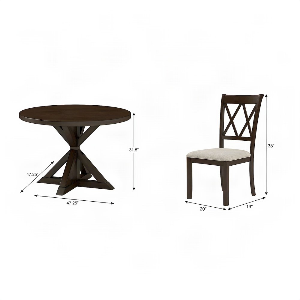 MDF and Rubberwood Cross-Buck Dining Table and 4 Chairs 5 Piece Set, Espresso