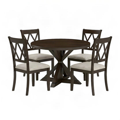 MDF and Rubberwood Cross-Buck Dining Table and 4 Chairs 5 Piece Set, Espresso