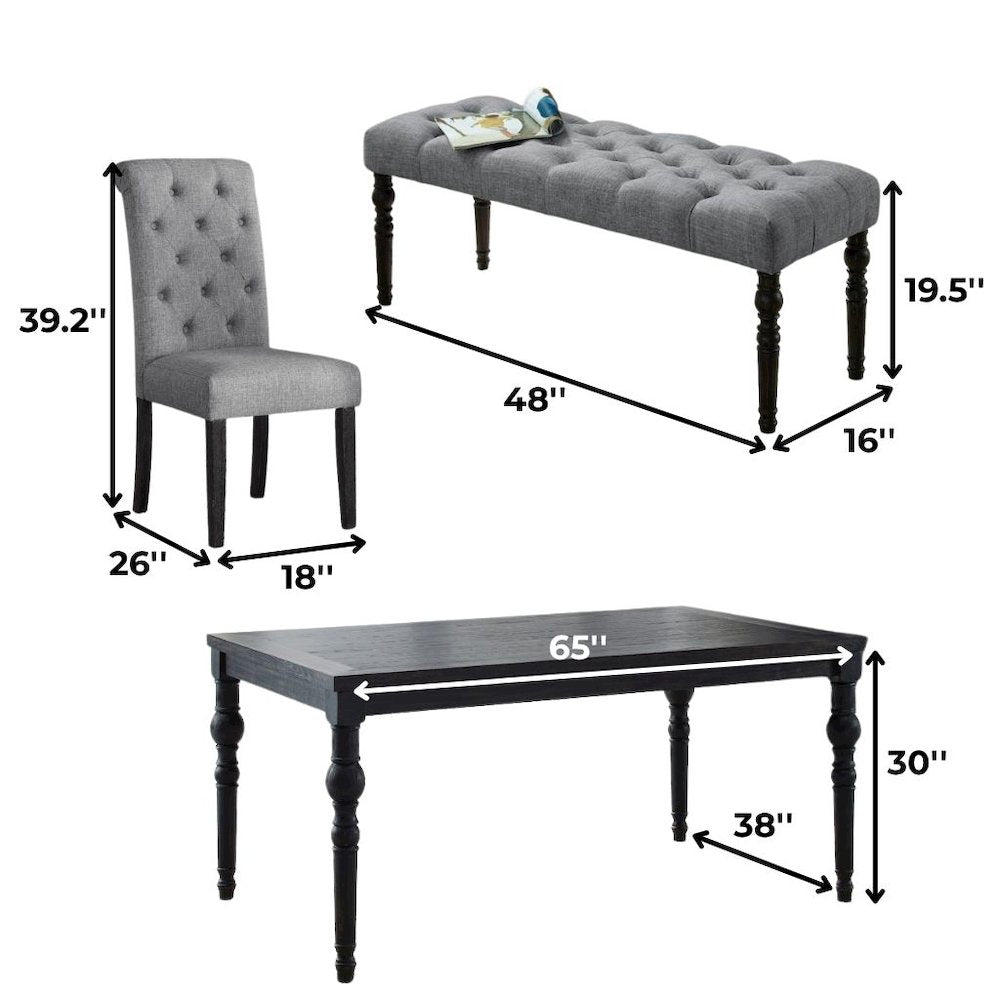 Gray Dining Table Set for 6 with Bench and Chairs, For Kitchen or Dining Areas