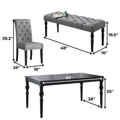 Gray Dining Table Set for 6 with Bench and Chairs, For Kitchen or Dining Areas