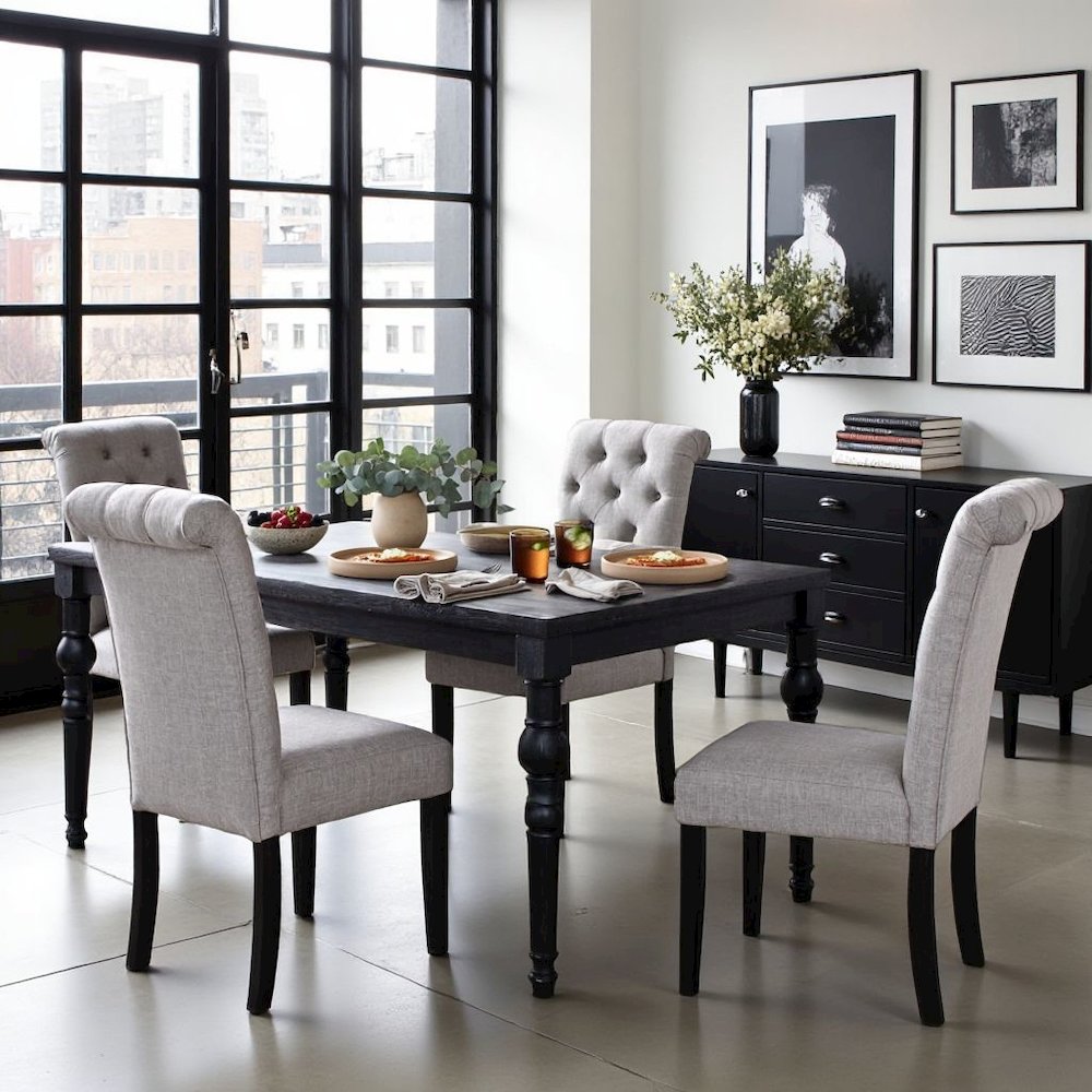Gray Kitchen Table Chairs Set of 4, Wood Dining Set with Tufted Seats