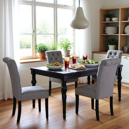 Gray Kitchen Table Chairs Set of 4, Wood Dining Set with Tufted Seats