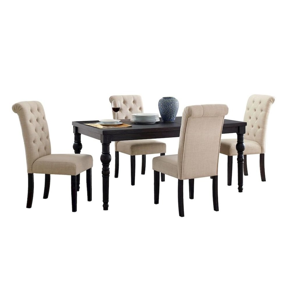 Beige Tan Kitchen Table Chairs Set of 4, Wood Dining Set with Tufted Seats