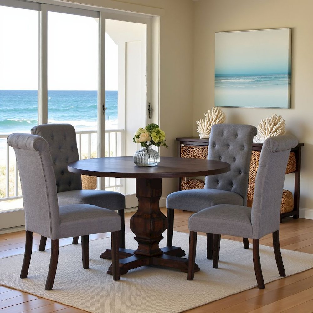 Gray Round Dining Table Set for 4 with Chairs, Ideal for Kitchen Spaces