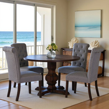 Gray Round Dining Table Set for 4 with Chairs, Ideal for Kitchen Spaces