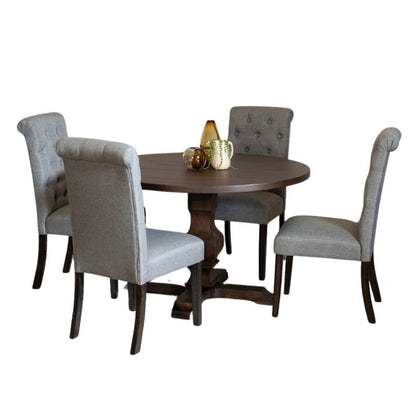 Gray Round Dining Table Set for 4 with Chairs, Ideal for Kitchen Spaces