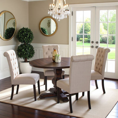 Beige Round Dining Table Set for 4 with Chairs, Ideal for Kitchen Spaces