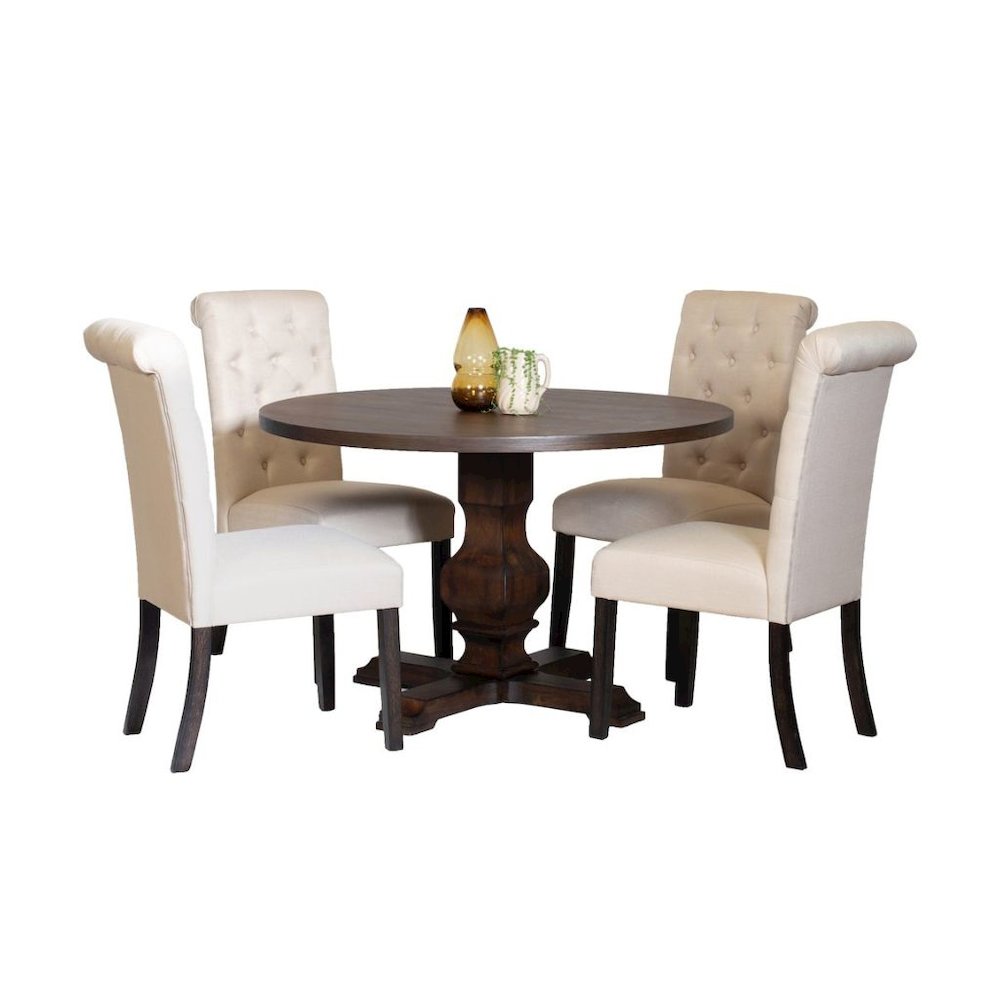 Beige Round Dining Table Set for 4 with Chairs, Ideal for Kitchen Spaces