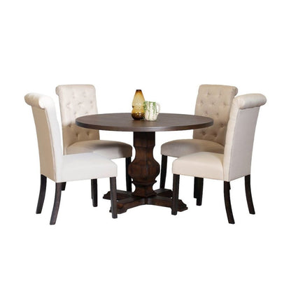 Beige Round Dining Table Set for 4 with Chairs, Ideal for Kitchen Spaces
