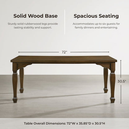 Rowan 72-inch Traditional Farmhouse Wood Dining Table, Walnut