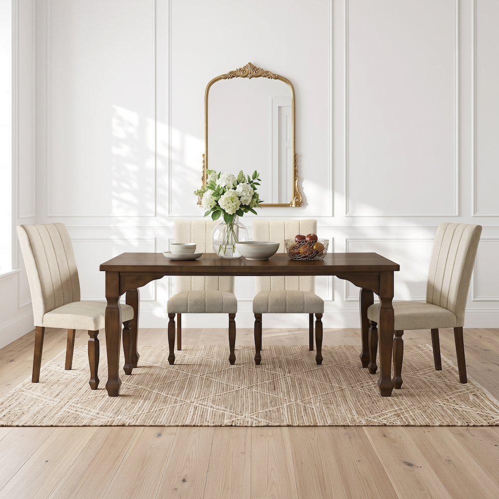 Rowan 5-Piece Dining Set, 72-inch Dining Table with 4 Chairs, Walnut Finish
