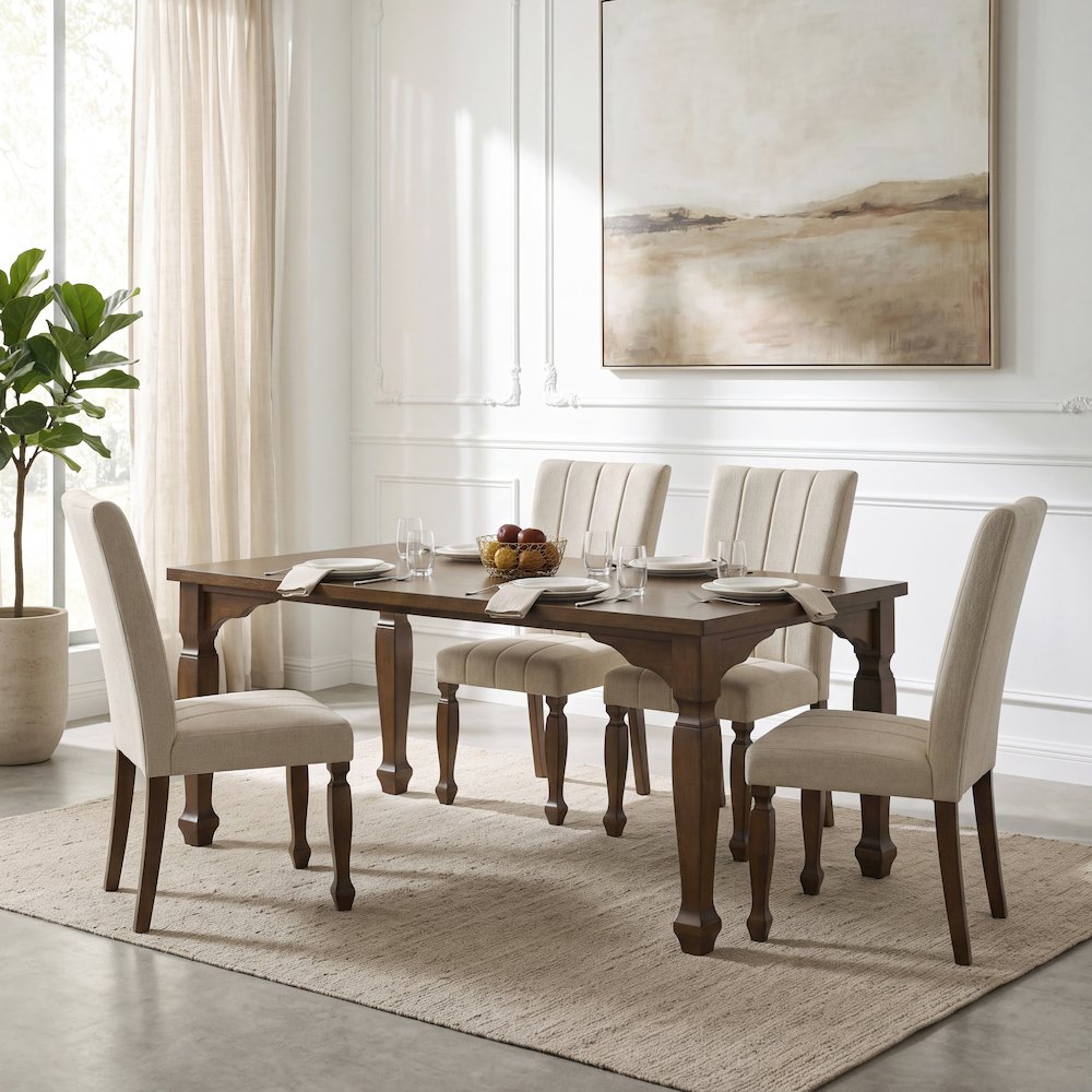 Rowan 5-Piece Dining Set, 72-inch Dining Table with 4 Chairs, Walnut Finish