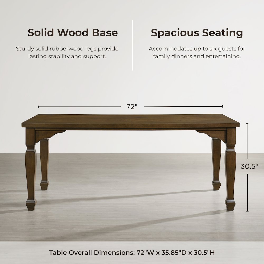 Rowan 5-Piece Dining Set, 72-inch Dining Table with 4 Chairs, Walnut Finish