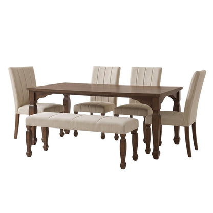Rowan 6-Piece Dining Set, 72-inch Dining Table; 4 Chairs and Bench,Walnut Finish
