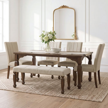 Rowan 6-Piece Dining Set, 72-inch Dining Table; 4 Chairs and Bench,Walnut Finish