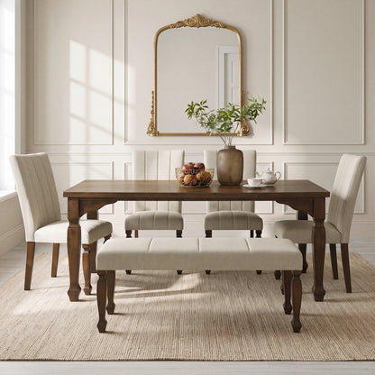Rowan 6-Piece Dining Set, 72-inch Dining Table; 4 Chairs and Bench,Walnut Finish