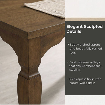 Rowan 6-Piece Dining Set, 72-inch Dining Table; 4 Chairs and Bench,Walnut Finish