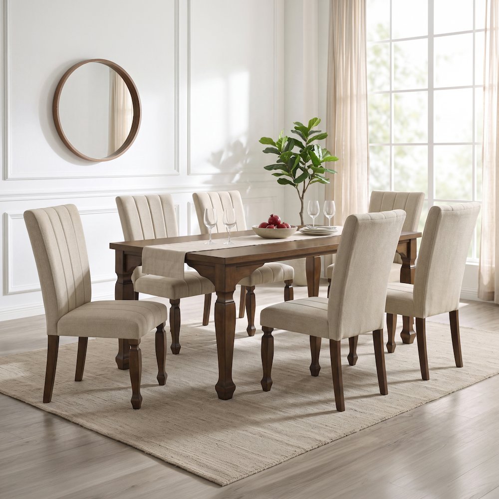Rowan 7-Piece Dining Set, 72-inch Dining Table with 6 Chairs, Walnut Finish