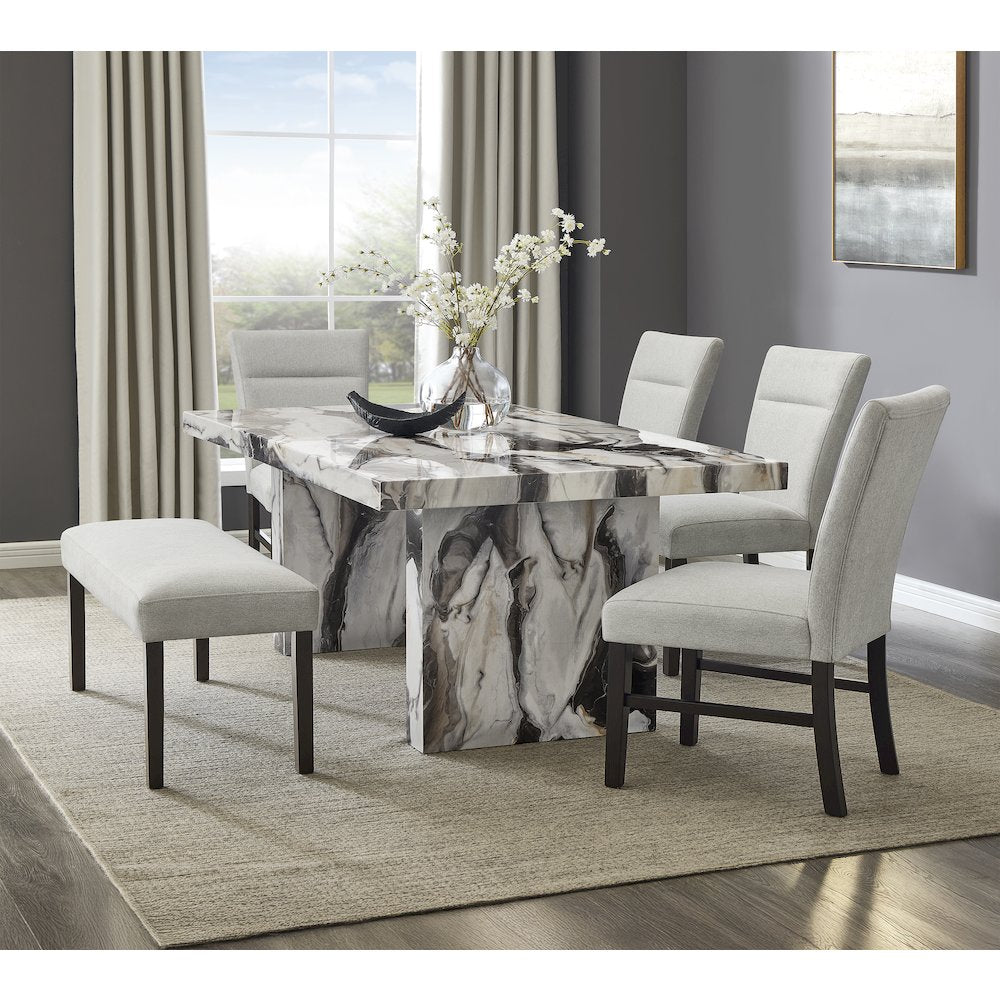 Cavira Modern Faux Marble Dining Table with 4 Chairs and Bench