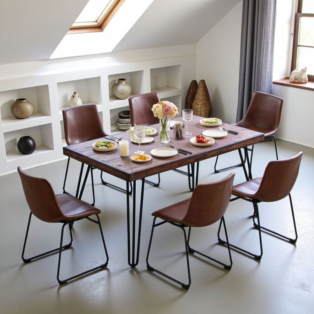 Antique Brown Dining Table Set with 6 Chairs, Kitchen and Dining Room Furniture