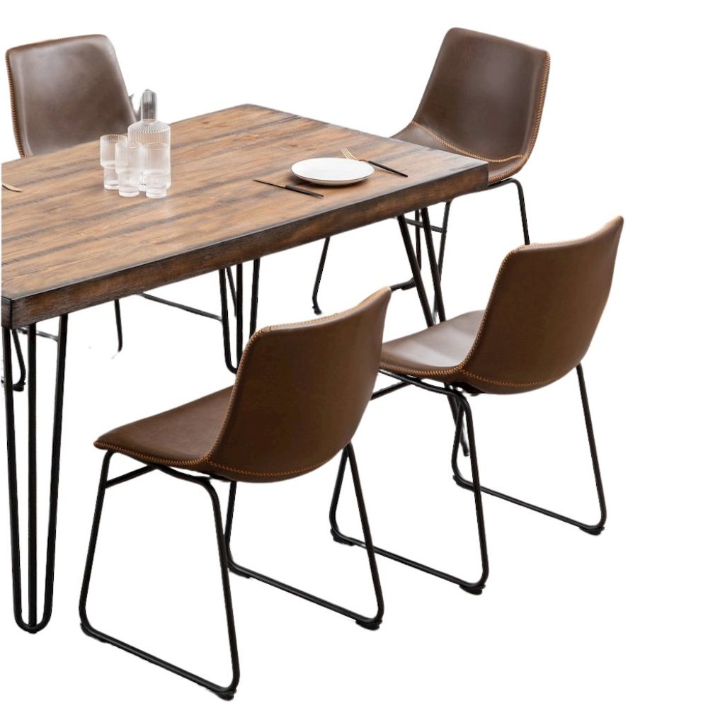 Antique Brown Dining Table Set with 6 Chairs, Kitchen and Dining Room Furniture