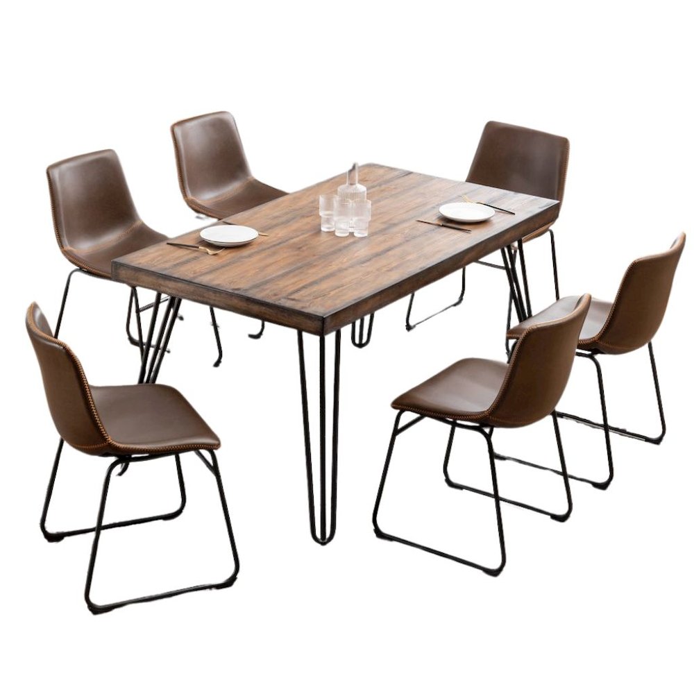 Antique Brown Dining Table Set with 6 Chairs, Kitchen and Dining Room Furniture