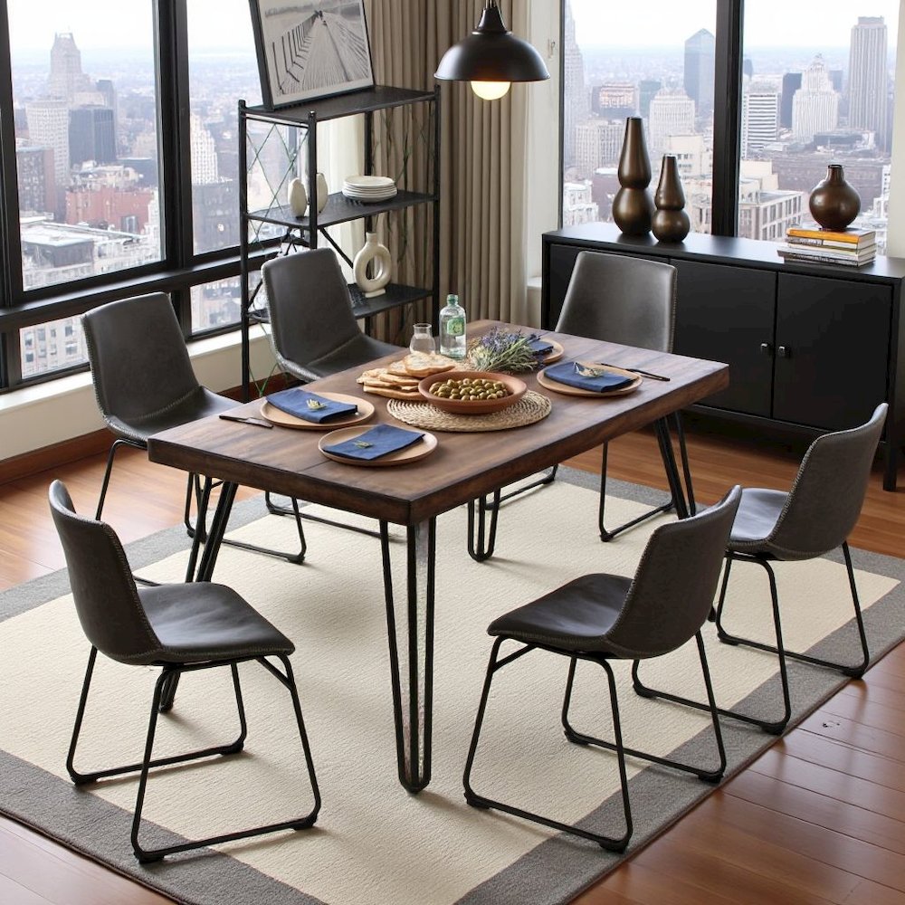 Antique Gray Dining Table Set with 6 Chairs, Kitchen and Dining Room Furniture