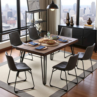 Antique Gray Dining Table Set with 6 Chairs, Kitchen and Dining Room Furniture