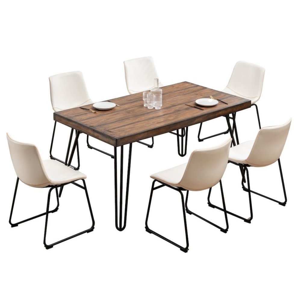 Antique White Dining Table Set with 6 Chairs, Kitchen and Dining Room Furniture