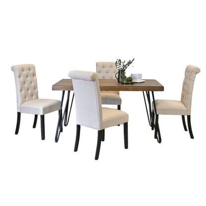 Beige Dining Table with Bench and 4 Chairs, Mid Century Kitchen Room Set