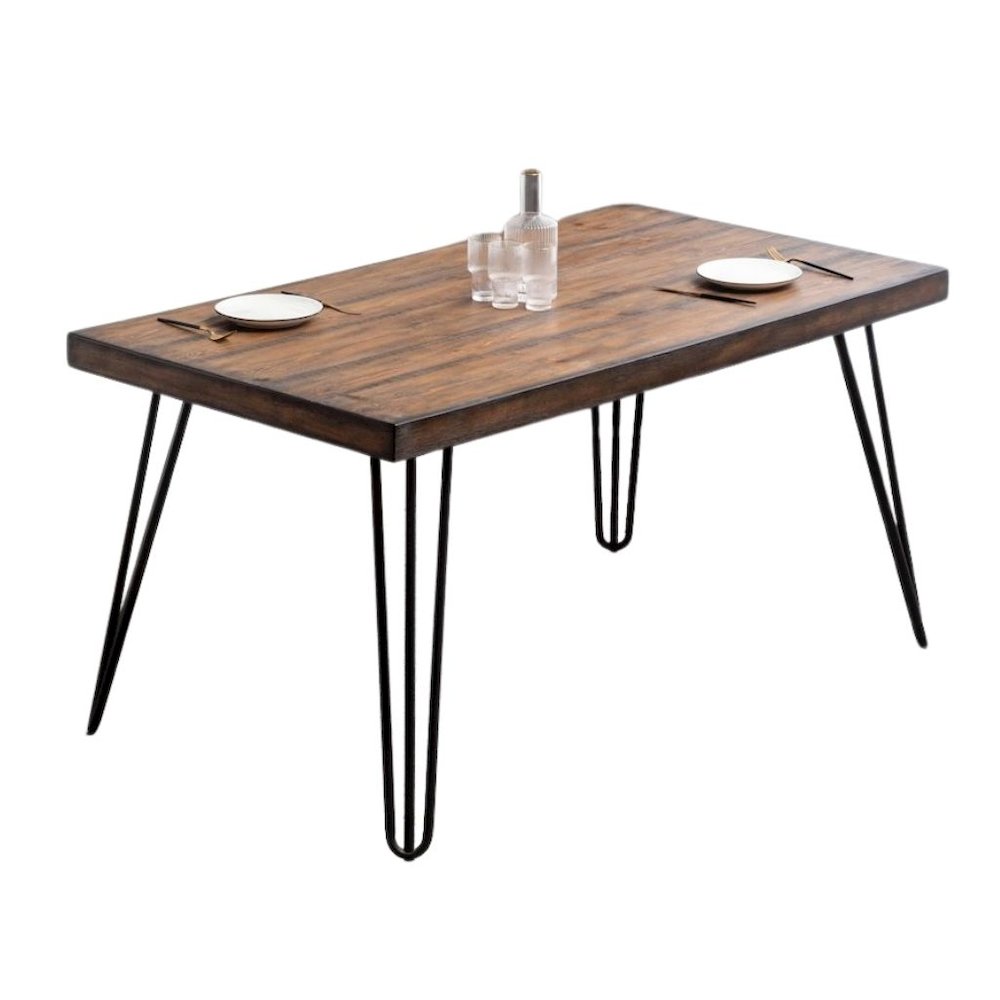 Beige Dining Table with Bench and 4 Chairs, Mid Century Kitchen Room Set