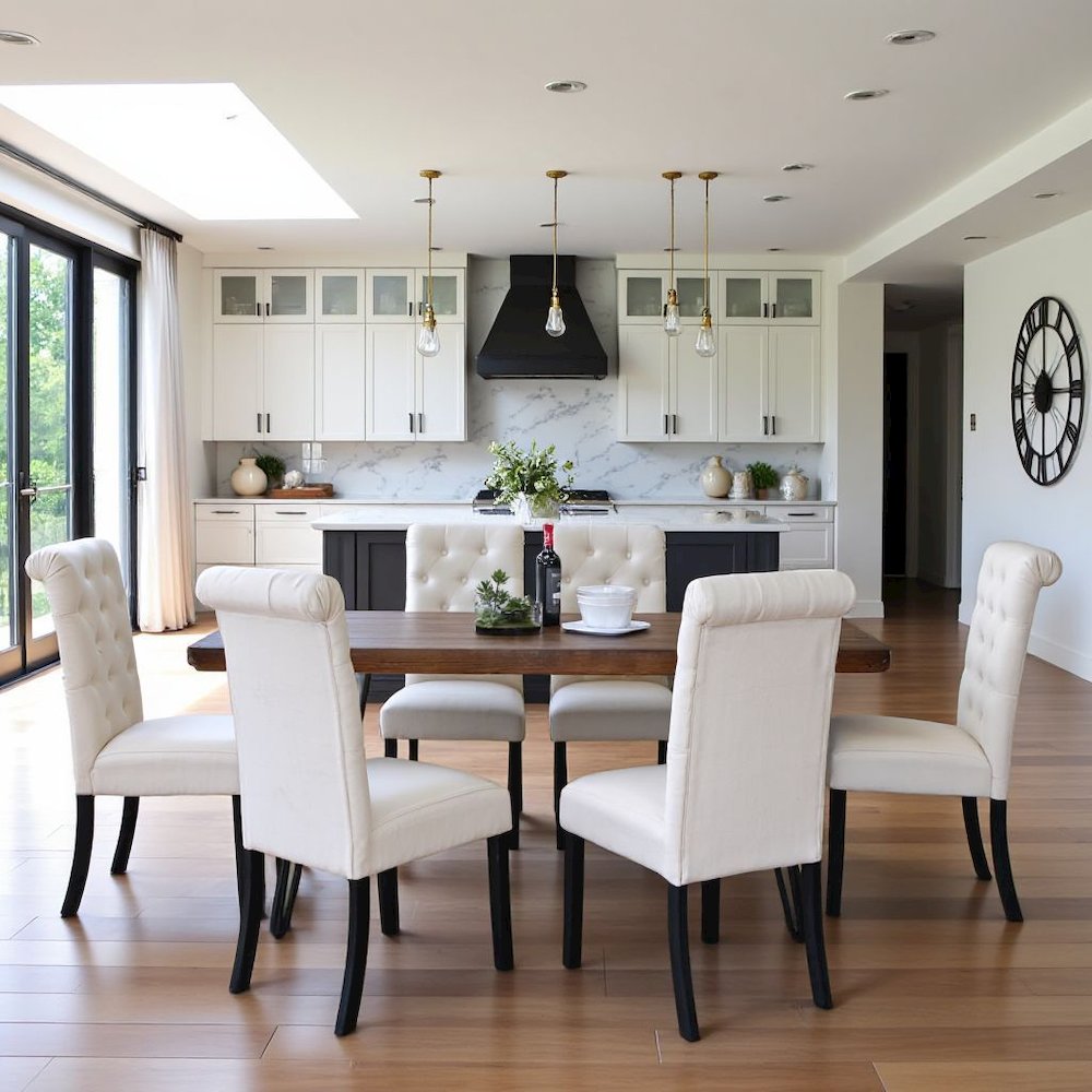 Beige Dining Table and 6 Chairs, Mid Century Kitchen & Dining Room Set