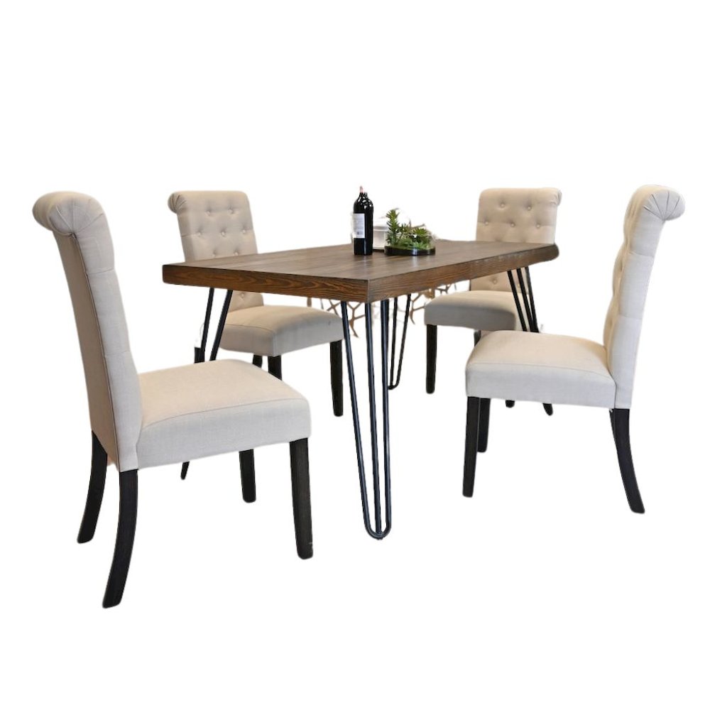 Beige Dining Table and 6 Chairs, Mid Century Kitchen & Dining Room Set
