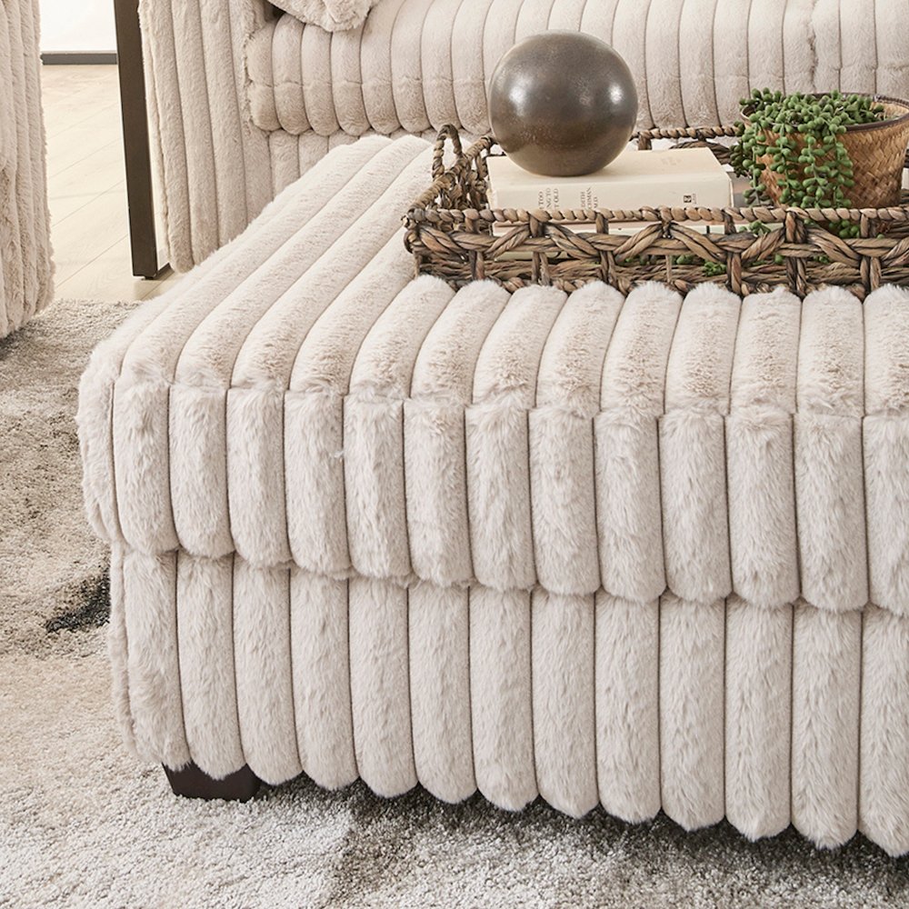 Belvoir 3-Piece Living Room Set, Sofa Cuddle Chaise and Ottoman, Beige Champagne