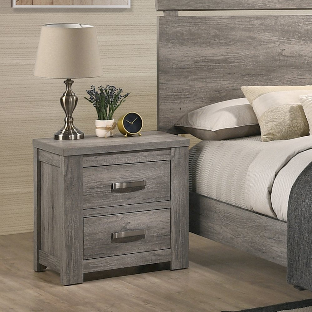 Weathered Gray Wood Bedroom Set, Queen Panel Bed, Dresser, Mirror, 2 Nightstands