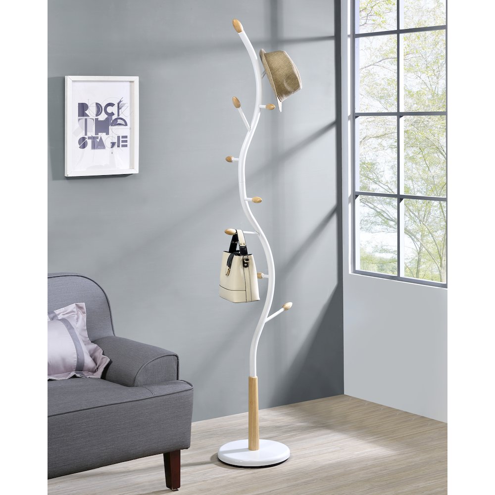 Arles Metal White and Oak Standing Coat Rack
