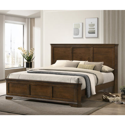 Wood Panel Bed, Dresser, Mirror, Nightstand, King, Antique Walnut Finish
