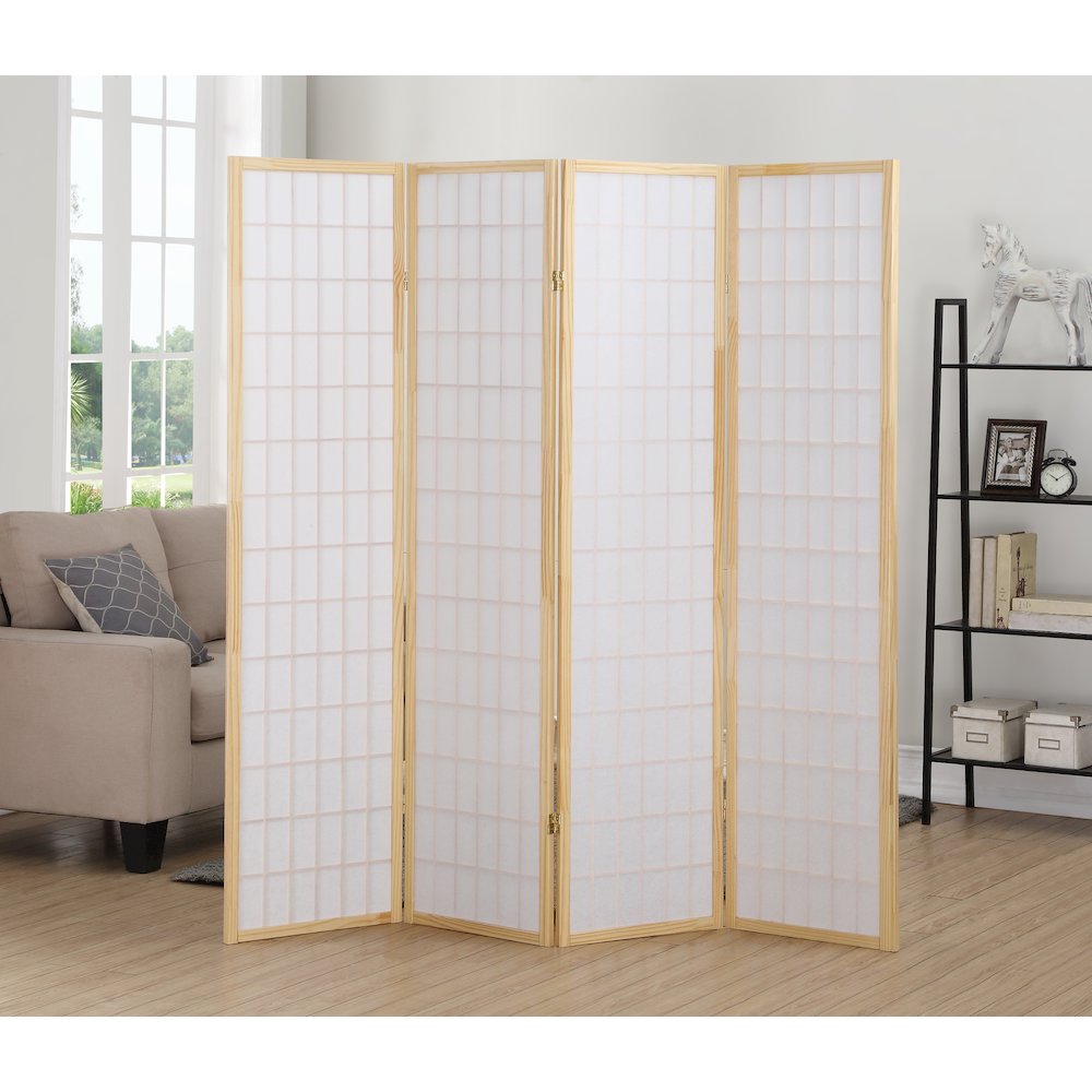 Japp 4 Panel Oriental Shoji Screen / Room Divider, Natural