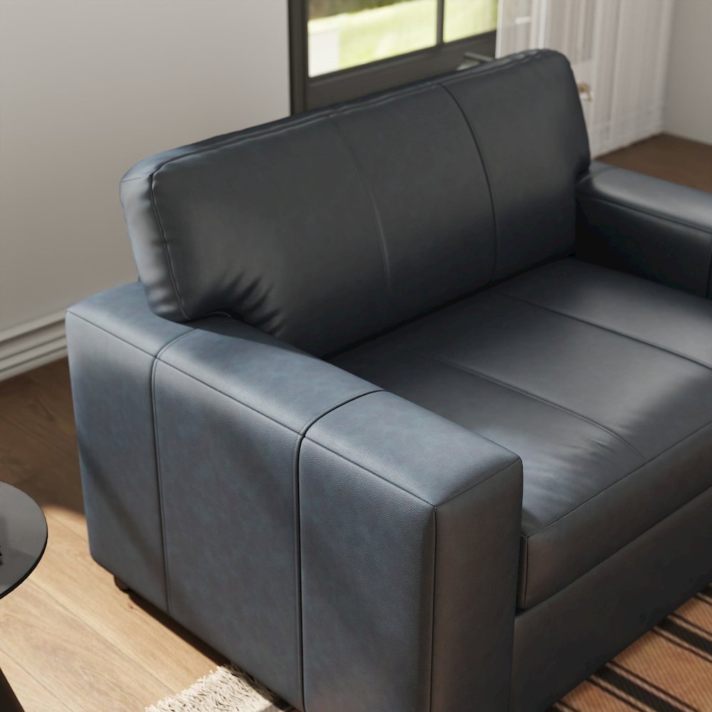 Sakan Leather Upholstered Cutler Lounge Chair, Blue