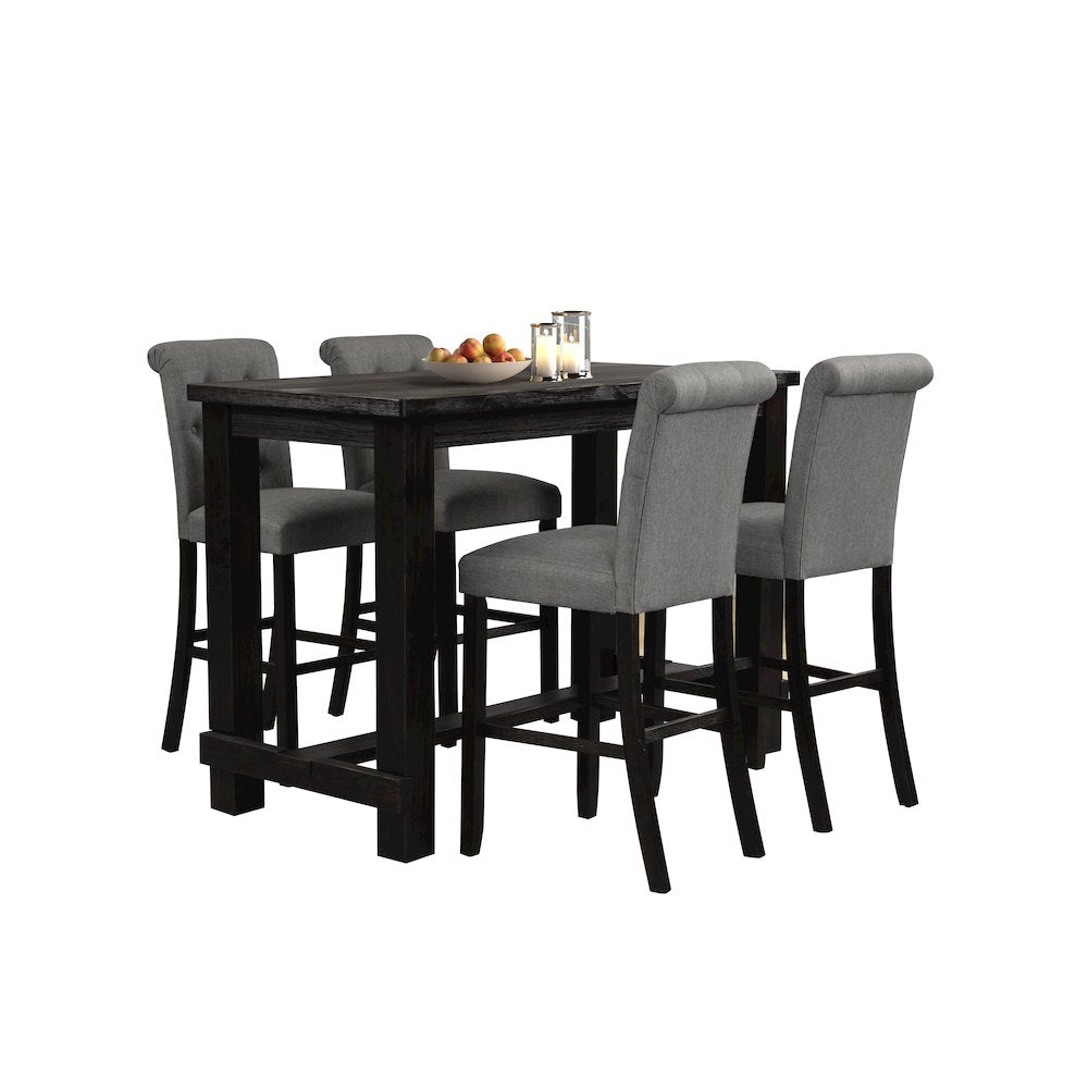 Leviton Antique Black Finished Wood 5-Pc Pub Set, Table with 4 Barstools, Gray